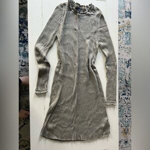 Gray Ribbed Knit Sweater Dress